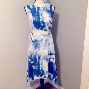 DKNY Dress Womens Size 2 Asymmetrical MIDI Blue Swirl